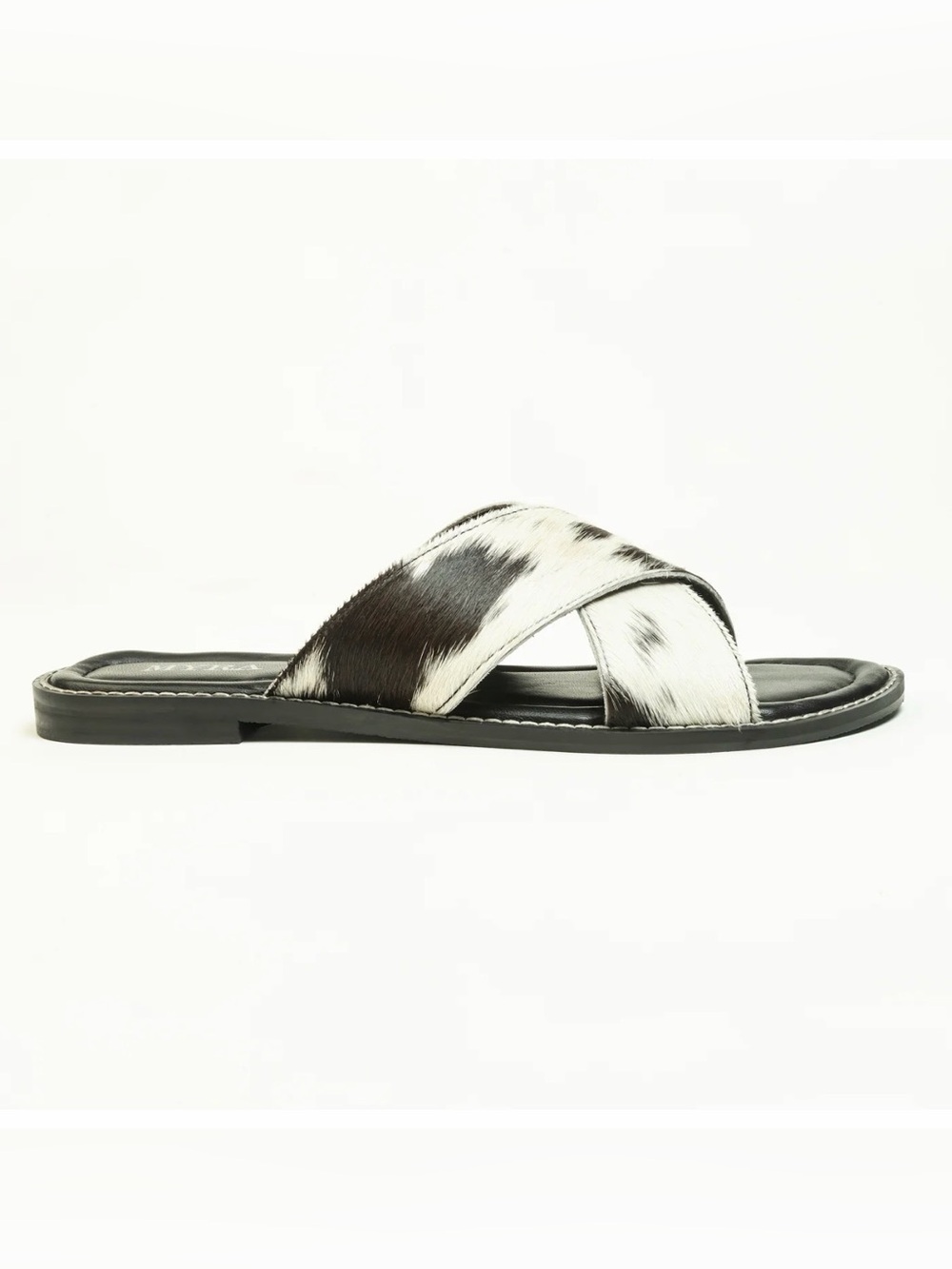 Western Sandal Women's Black and White Cowhide Hair-On Leather Slide Sandals